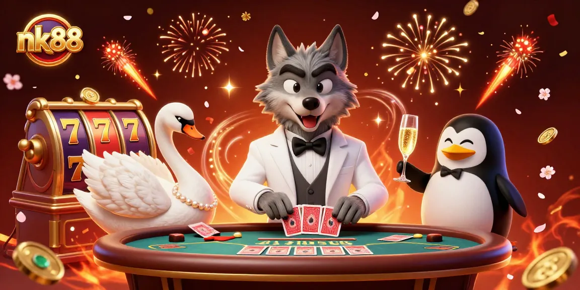 Experience thrilling gameplay at nk88's vibrant casino with engaging characters and festive elements.