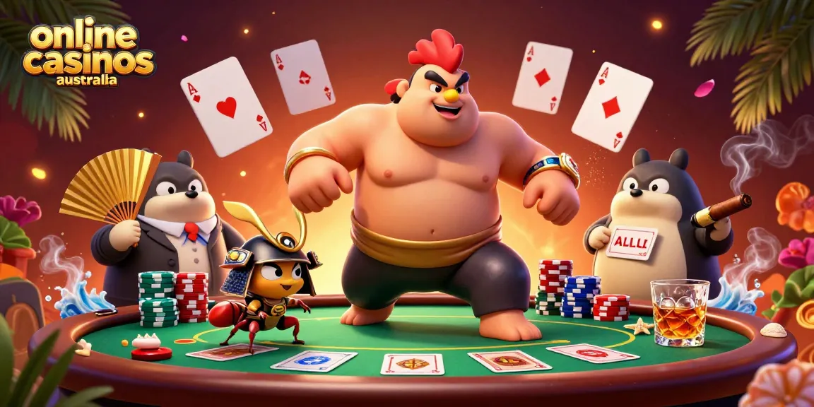 Engage with online casinos Australia through a vibrant 3D illustration featuring gaming characters.