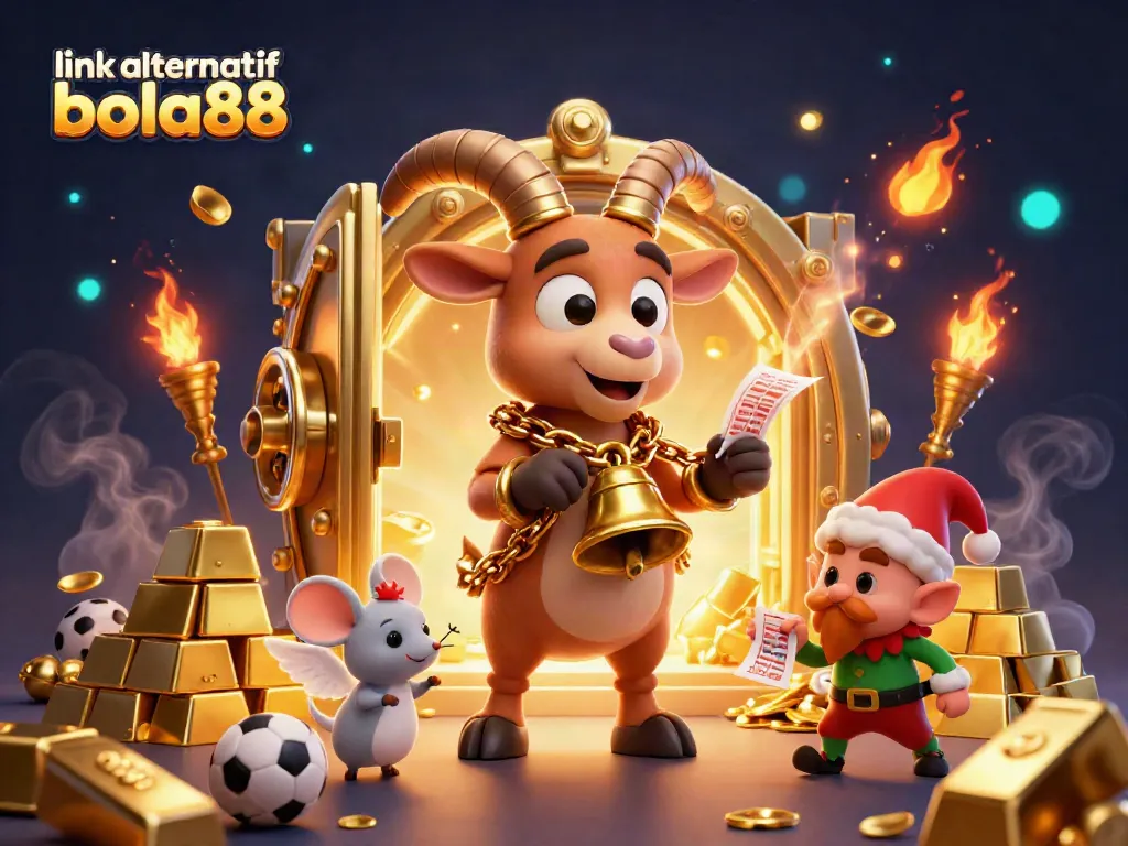 A thrilling scene showing link alternatif bola88 in action with a festive Krampus goat, angel mouse, and mischievous gremlins at a sports betting casino.