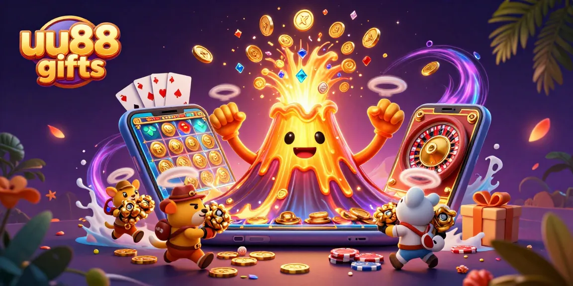 Experience excitement at uu88 gifts with a vibrant 3D casino illustration showcasing treasure and gaming elements.